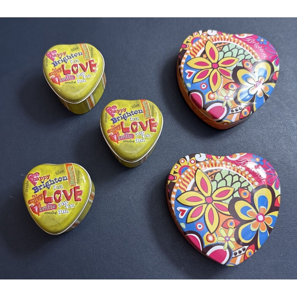 Brighton 5 Metal Tins Heart Shaped & Jewelry Ring Boxes Empty #3-Lot of 5